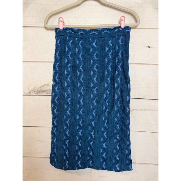By Anthropologie Sz 10 Pencil Skirt Blue Woven Boho Chic Midi - Picture 2 of 8